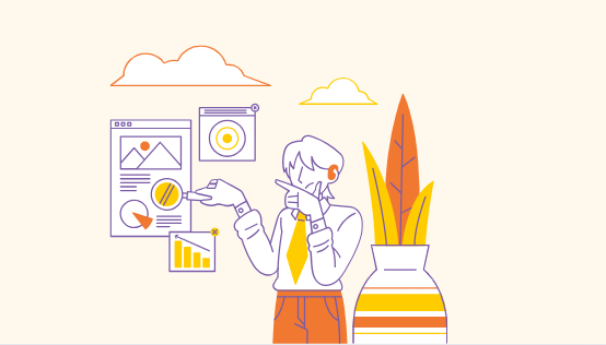 Illustration of a researcher reviewing visual marketing data
